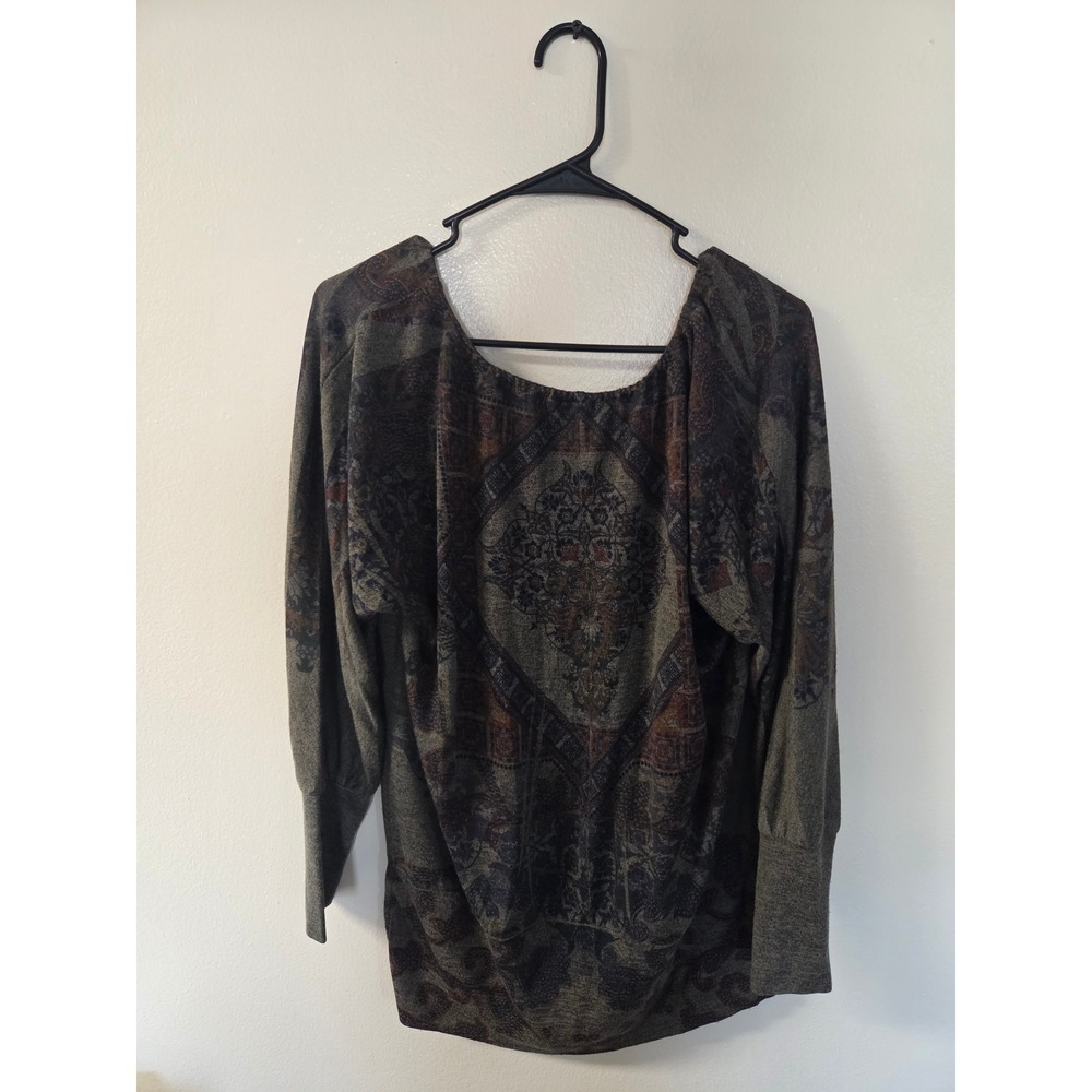 American Rag Cie Womens Paisley Medallion Print Long Sleeve Scoop Neck Top Green - Picture 3 of 6
